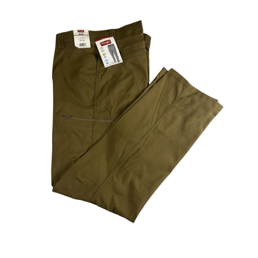 WRANGLER Pants Mens 36x30 Performance Zip Cargo Straight Fit Khaki UPF50 NWT